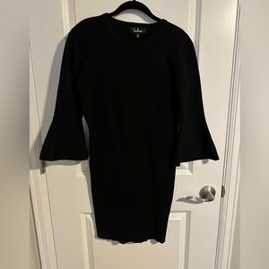 Black sweater dress with flared sleeves from Lulus. Retro and chic.